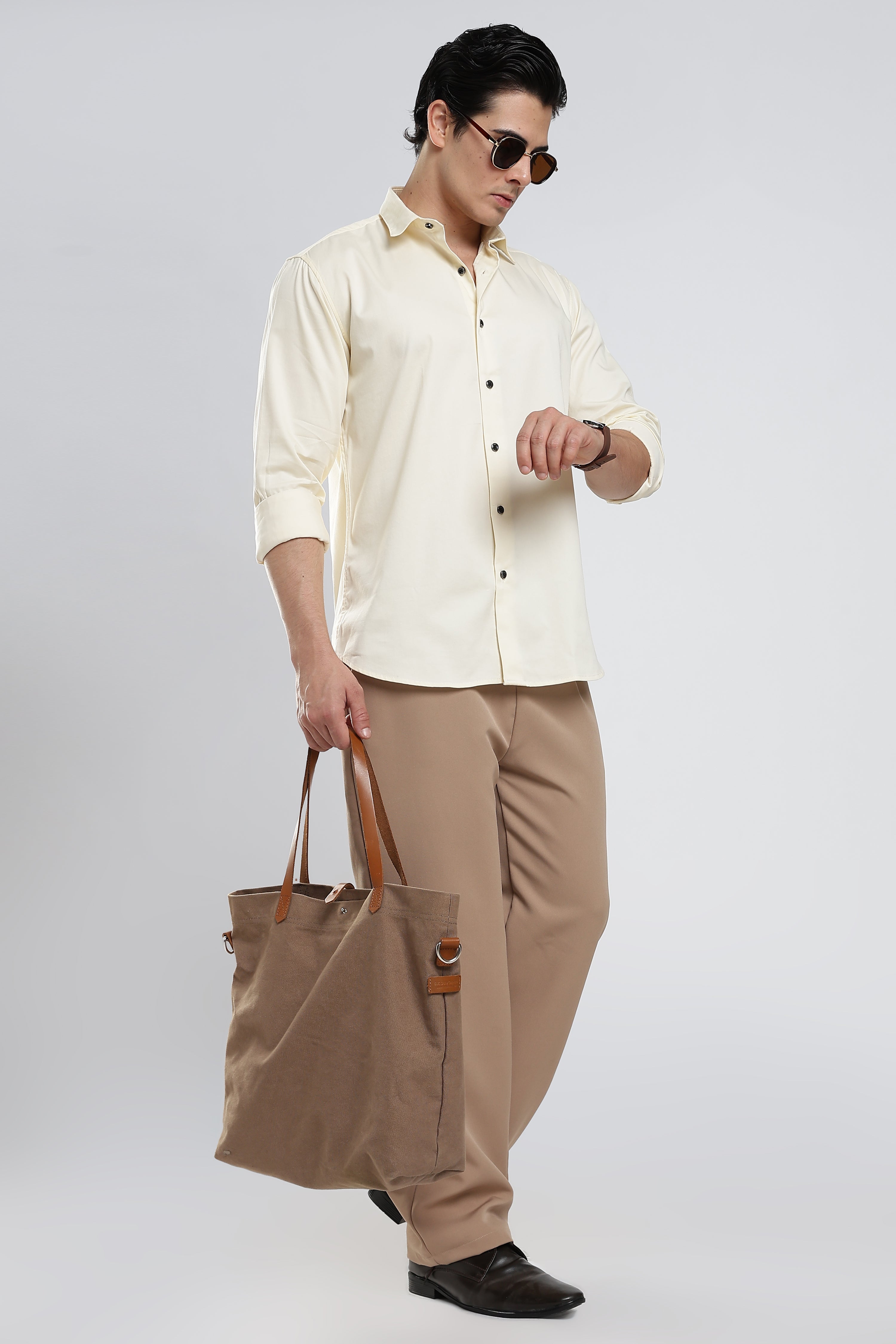 Ivory Cream Cotton Satin Shirt