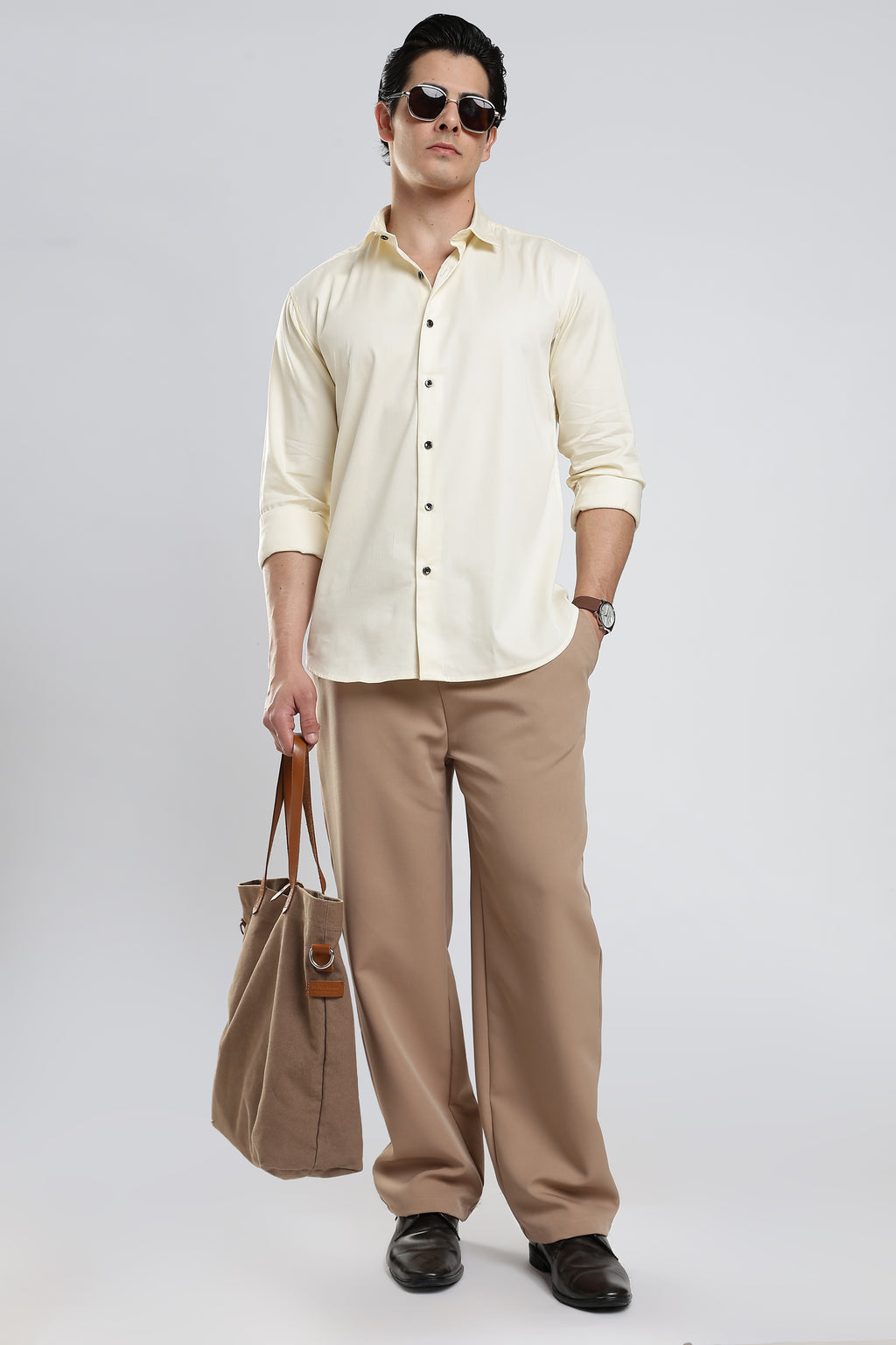 Ivory Cream Cotton Satin Shirt