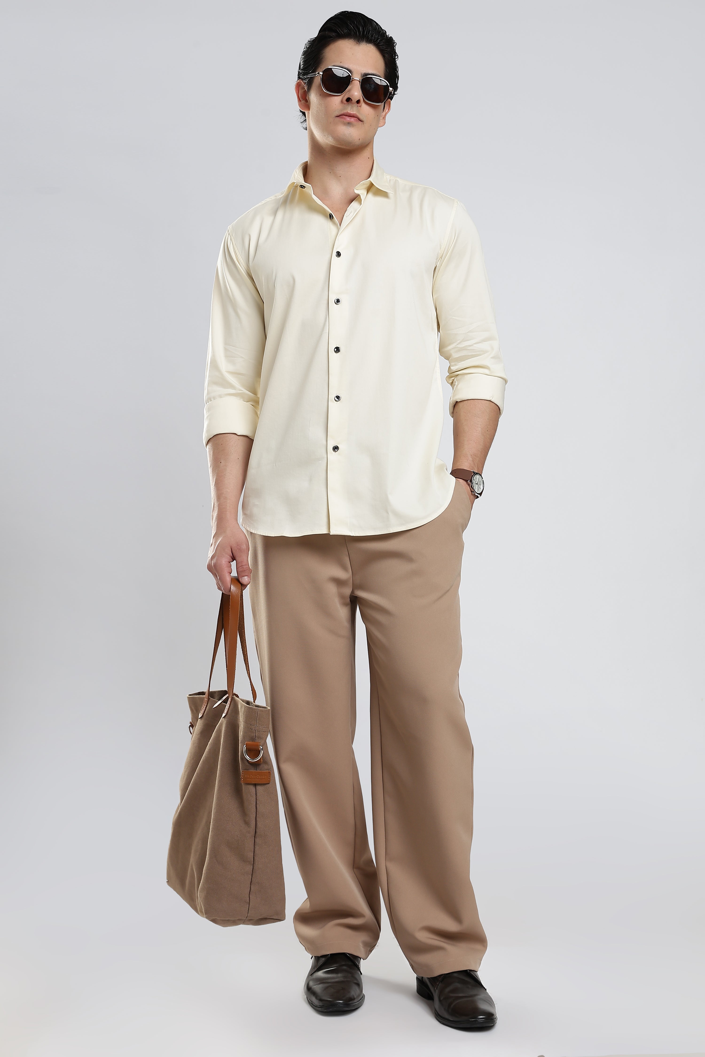 Ivory Cream Cotton Satin Shirt