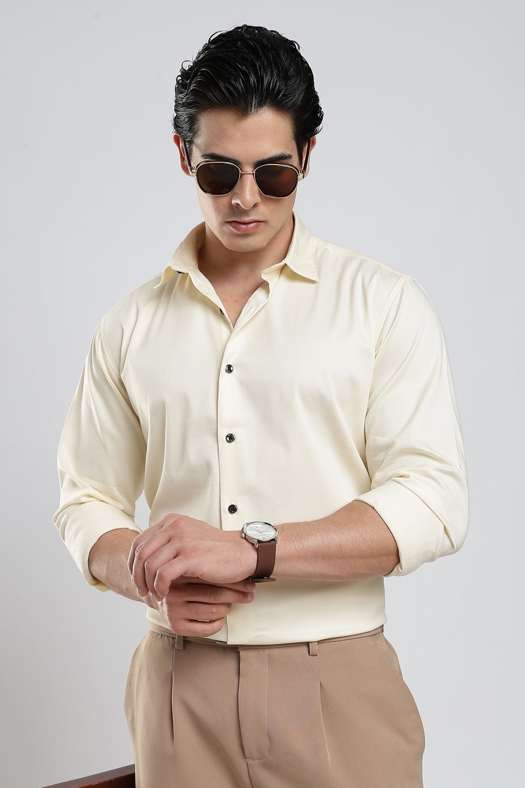 Ivory Cream Cotton Satin Shirt