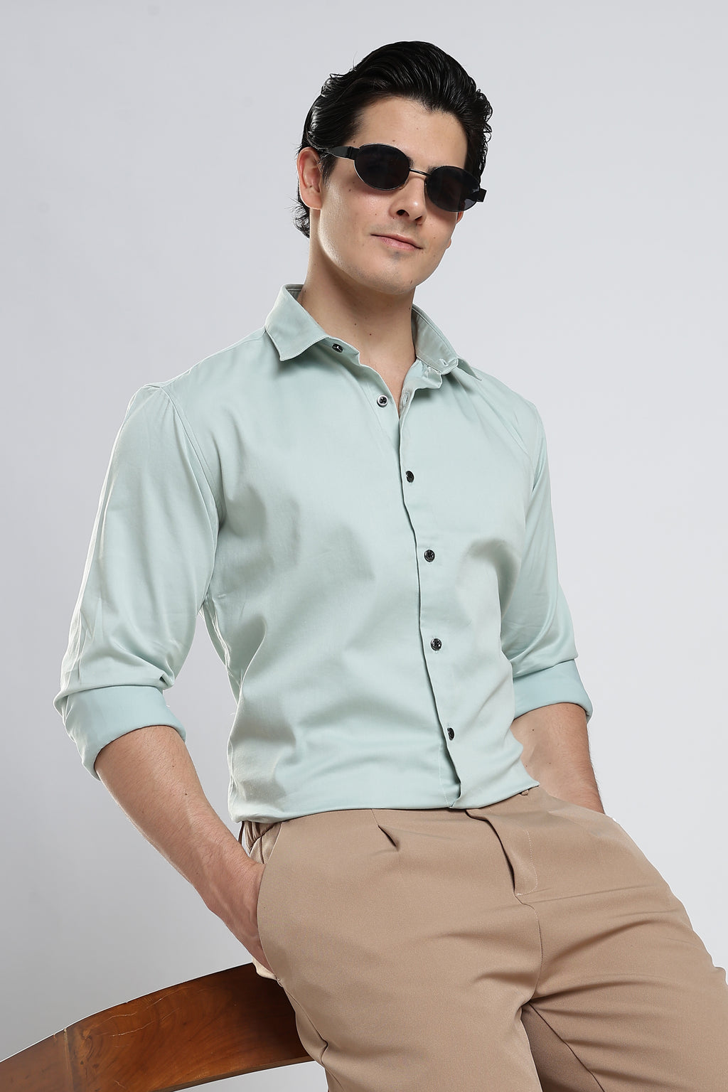 Sage Mint Cotton Satin Shirt