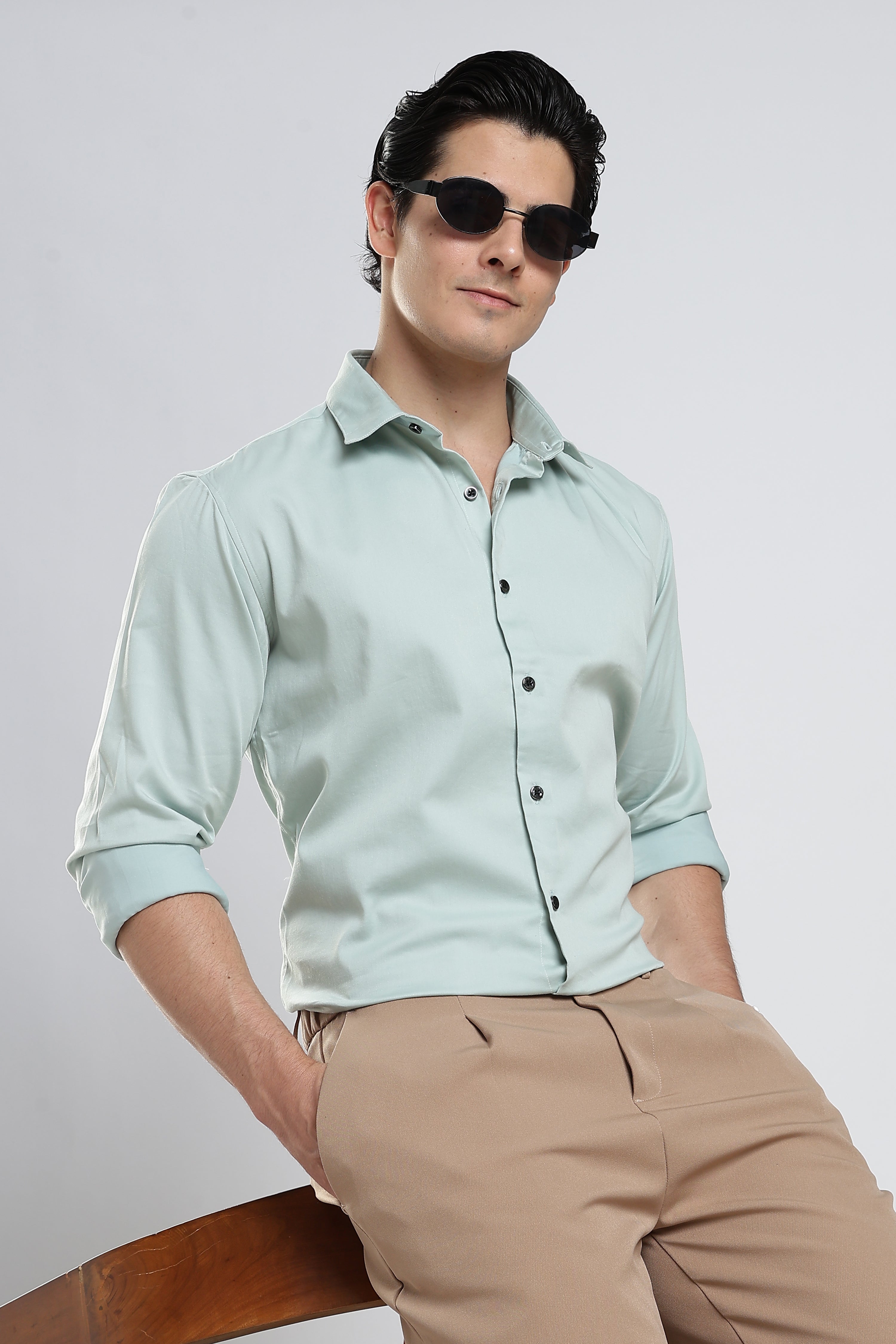 Sage Mint Cotton Satin Shirt