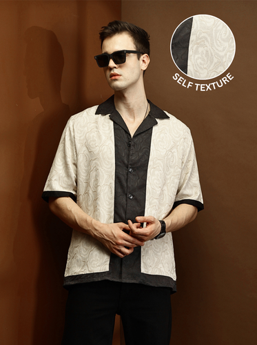 Beige Self Texture Relaxed Boxy Shirt