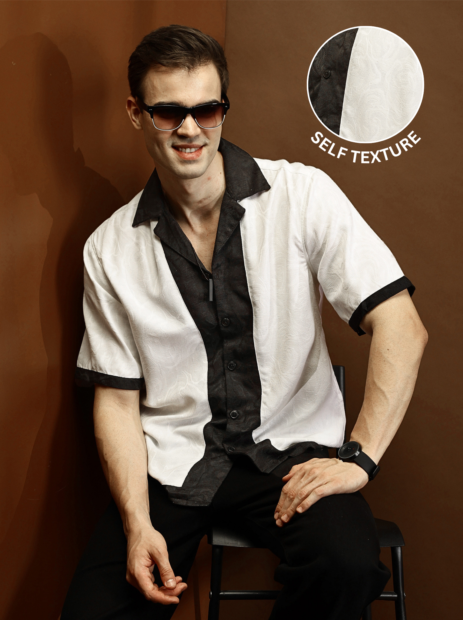 White Self Texture Relaxed Boxy Shirt