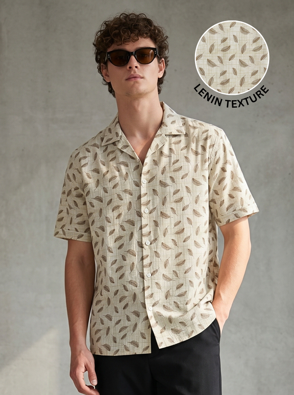 Sahara Cream Leaf Printed Shirt