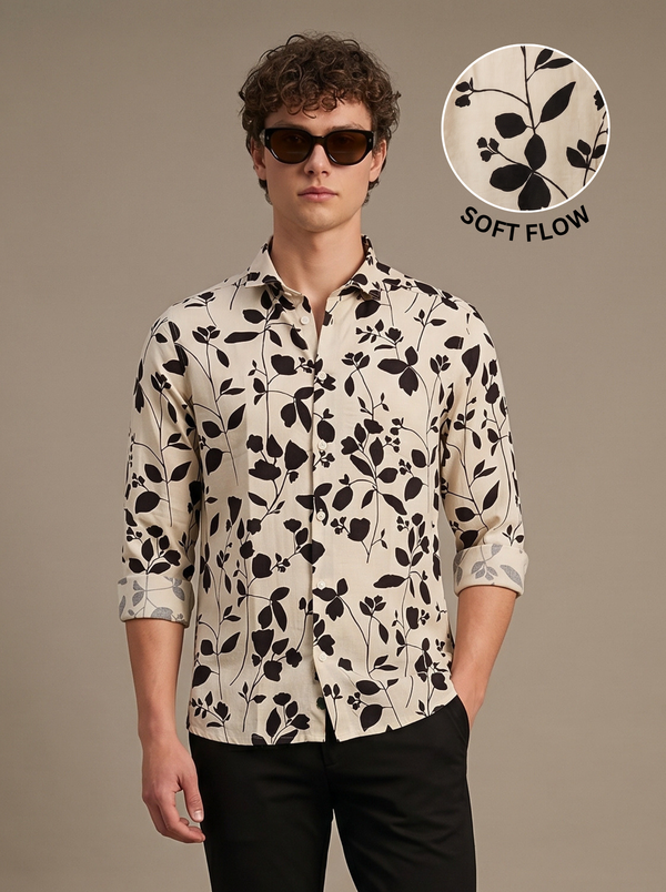 Cream Shadow Leaf Printed Shirt