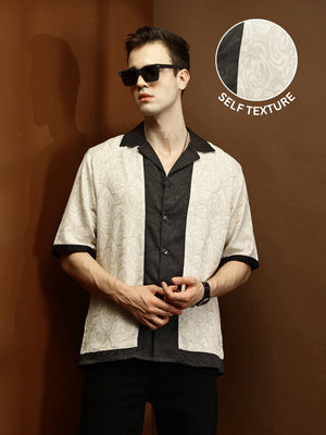 Beige Self Texture Relaxed Boxy Shirt