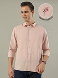 Pink Leaf Linen Blend Embroidery Shirt