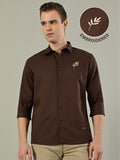 Brown Leaf Linen Blend Embroidery Shirt