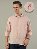 Pink Leaf Linen Blend Embroidery Shirt