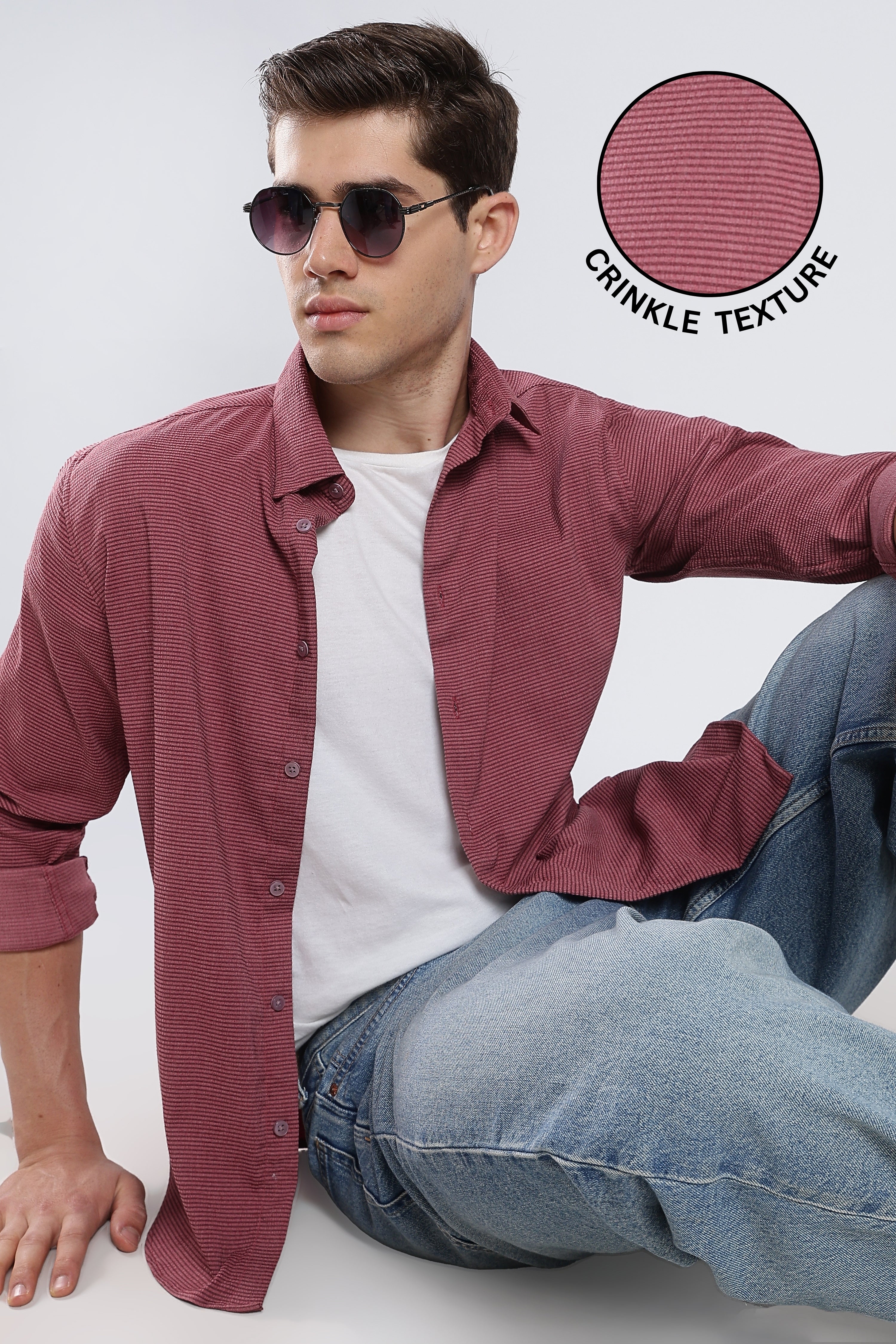 Maroon Wine Seer Sucker Shirt