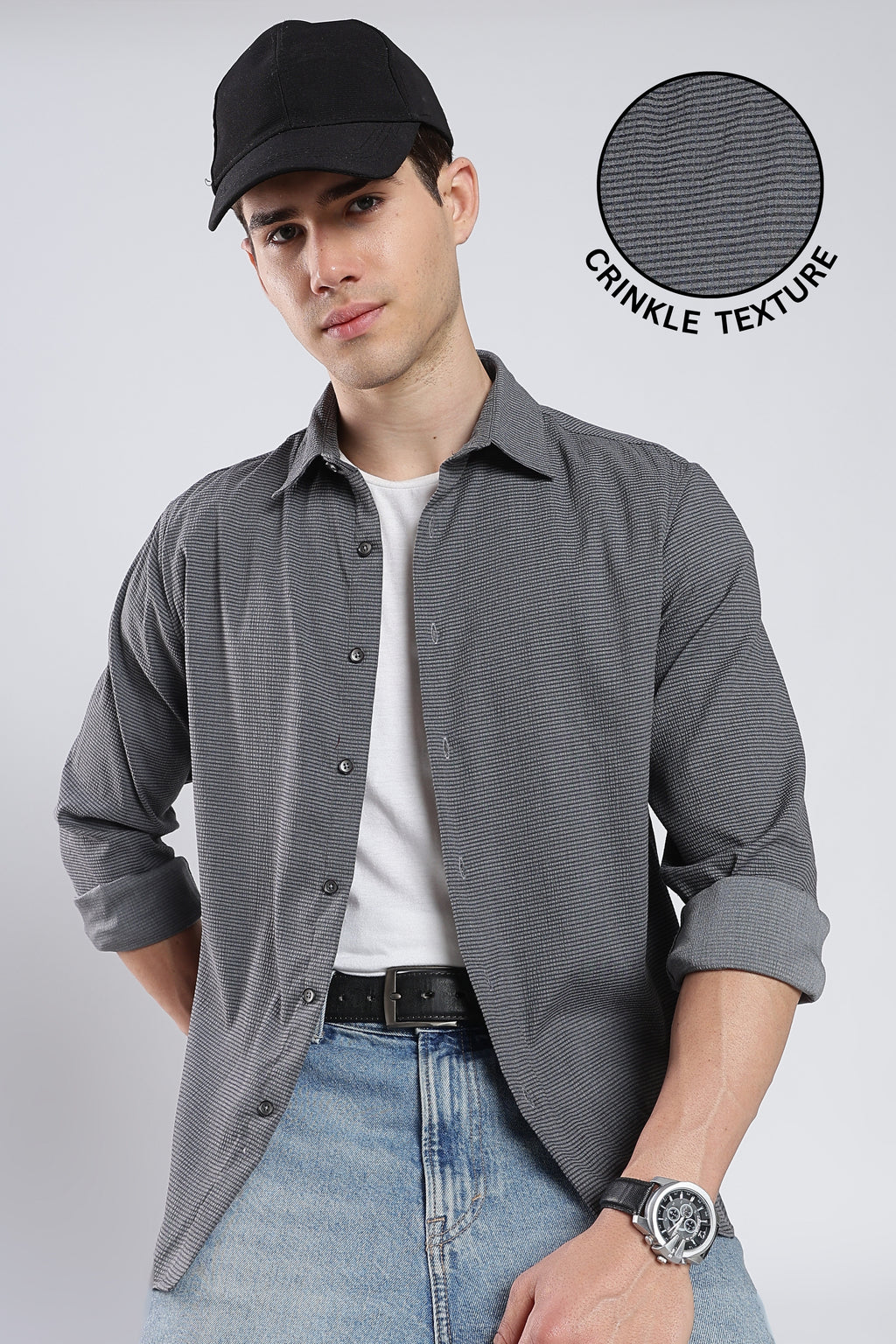 Charcoal Gray Seer Sucker Shirt