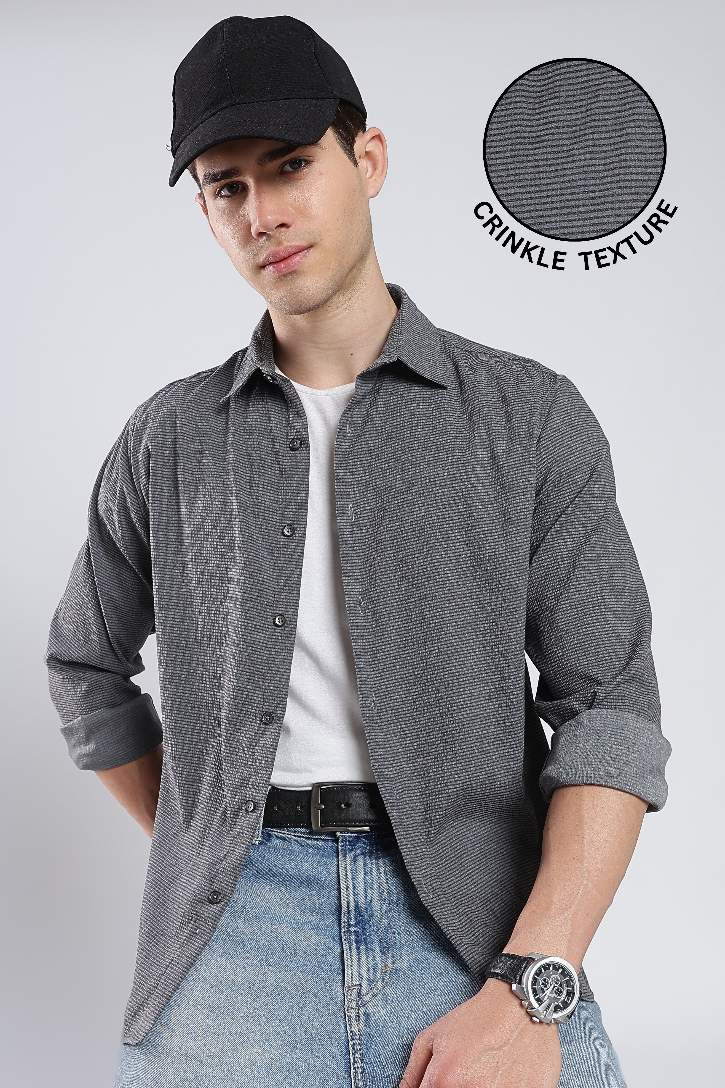 Charcoal Gray Seer Sucker Shirt