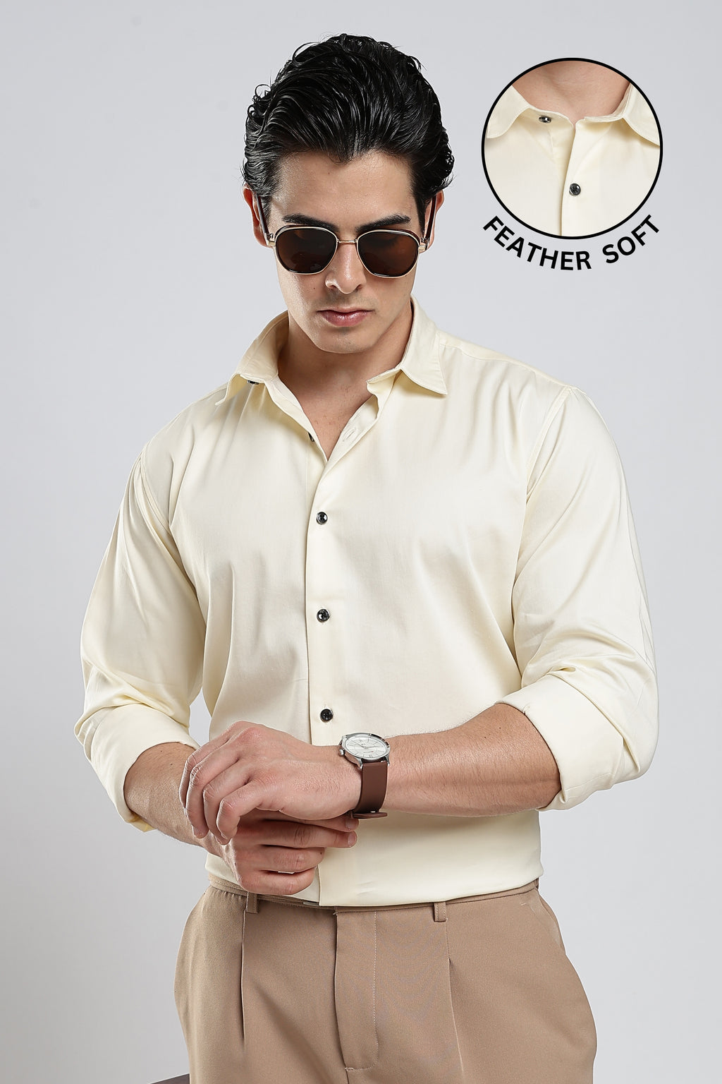 Ivory Cream Cotton Satin Shirt