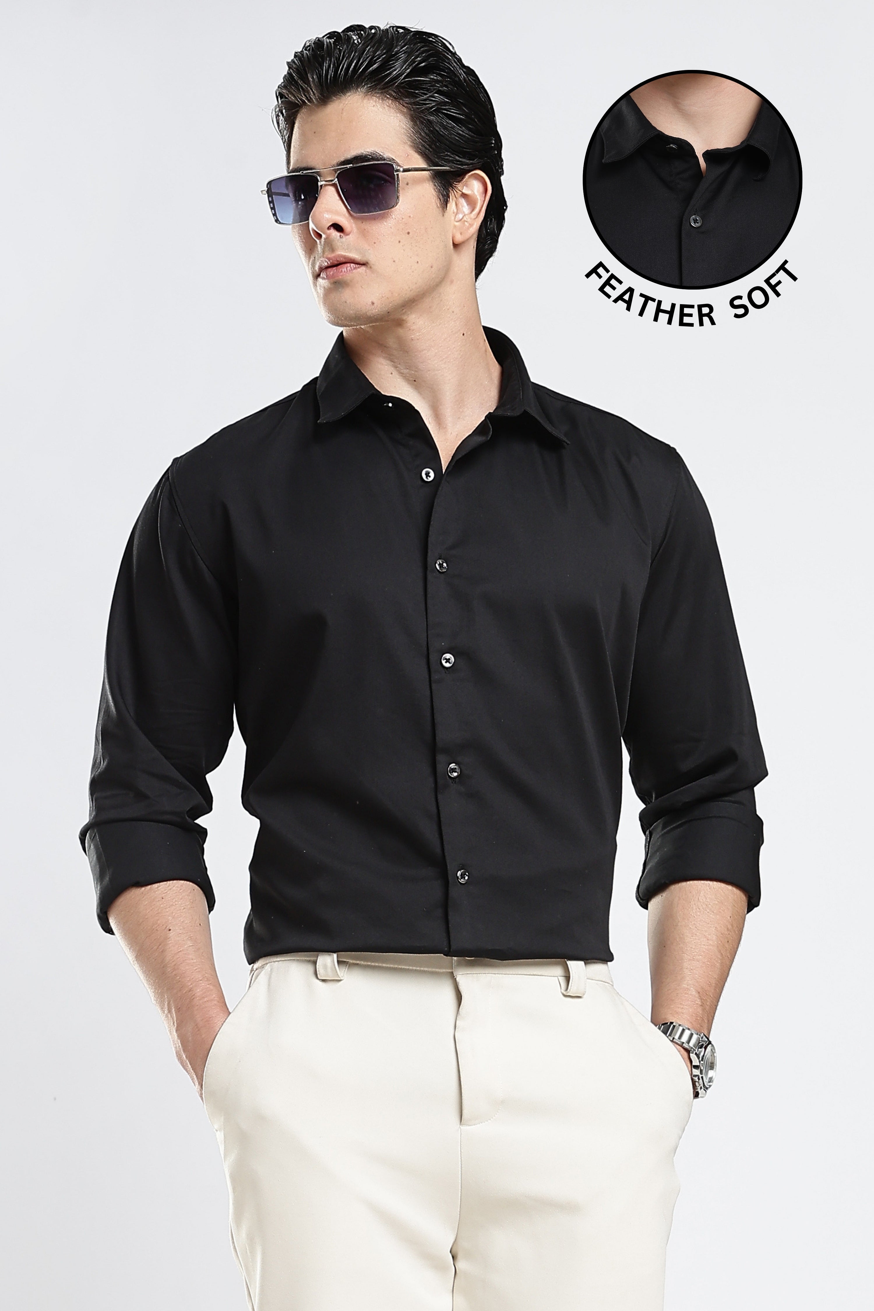 Black Cotton Satin Shirt