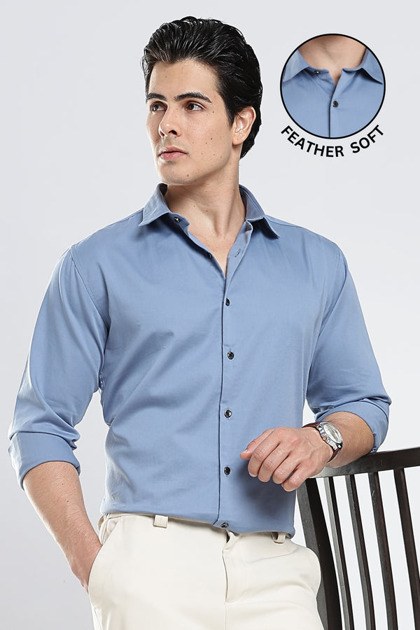 Blue Cotton Satin Shirt