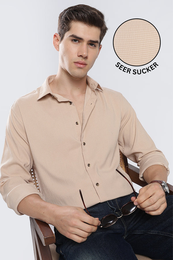 Beige Seer Sucker Shirt