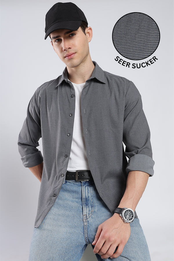 Charcoal Gray Seer Sucker Shirt