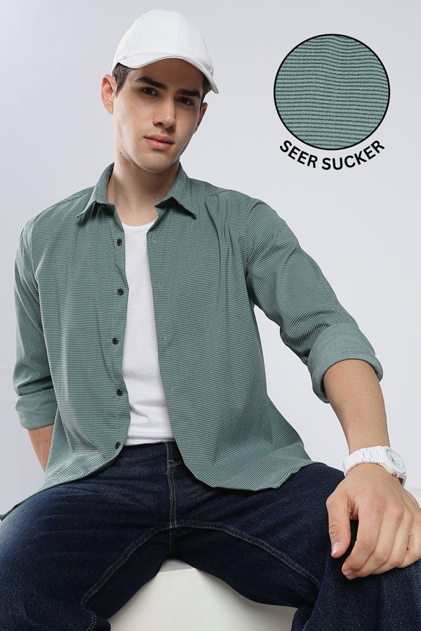 Green Sage Seer Sucker Shirt