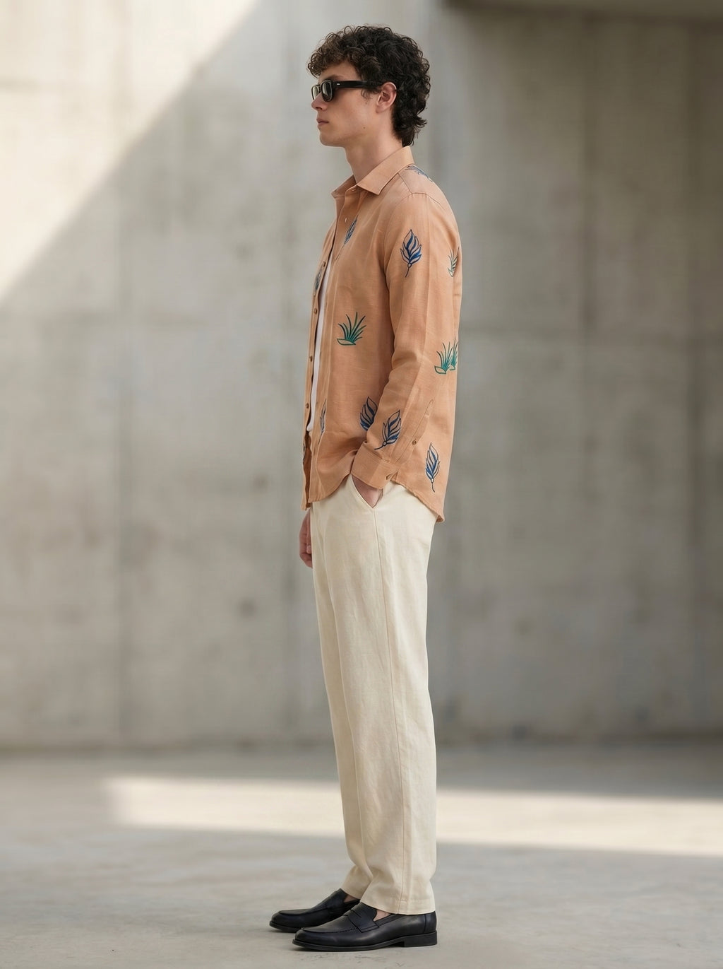 Rust Bloom Linen Blend Embroidery Shirt