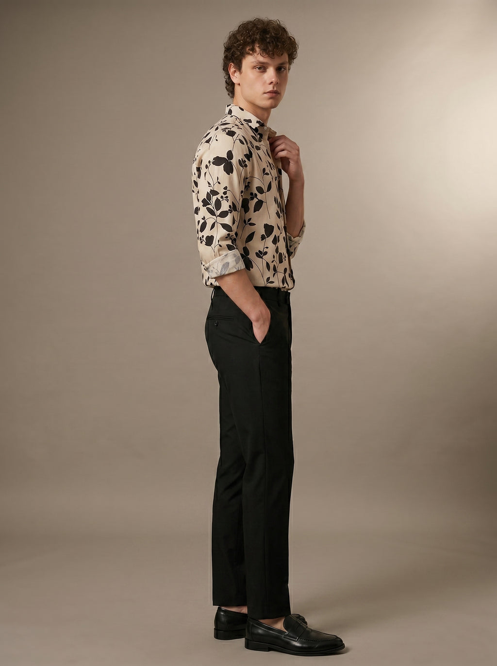Cream Shadow Leaf Printed Shirt