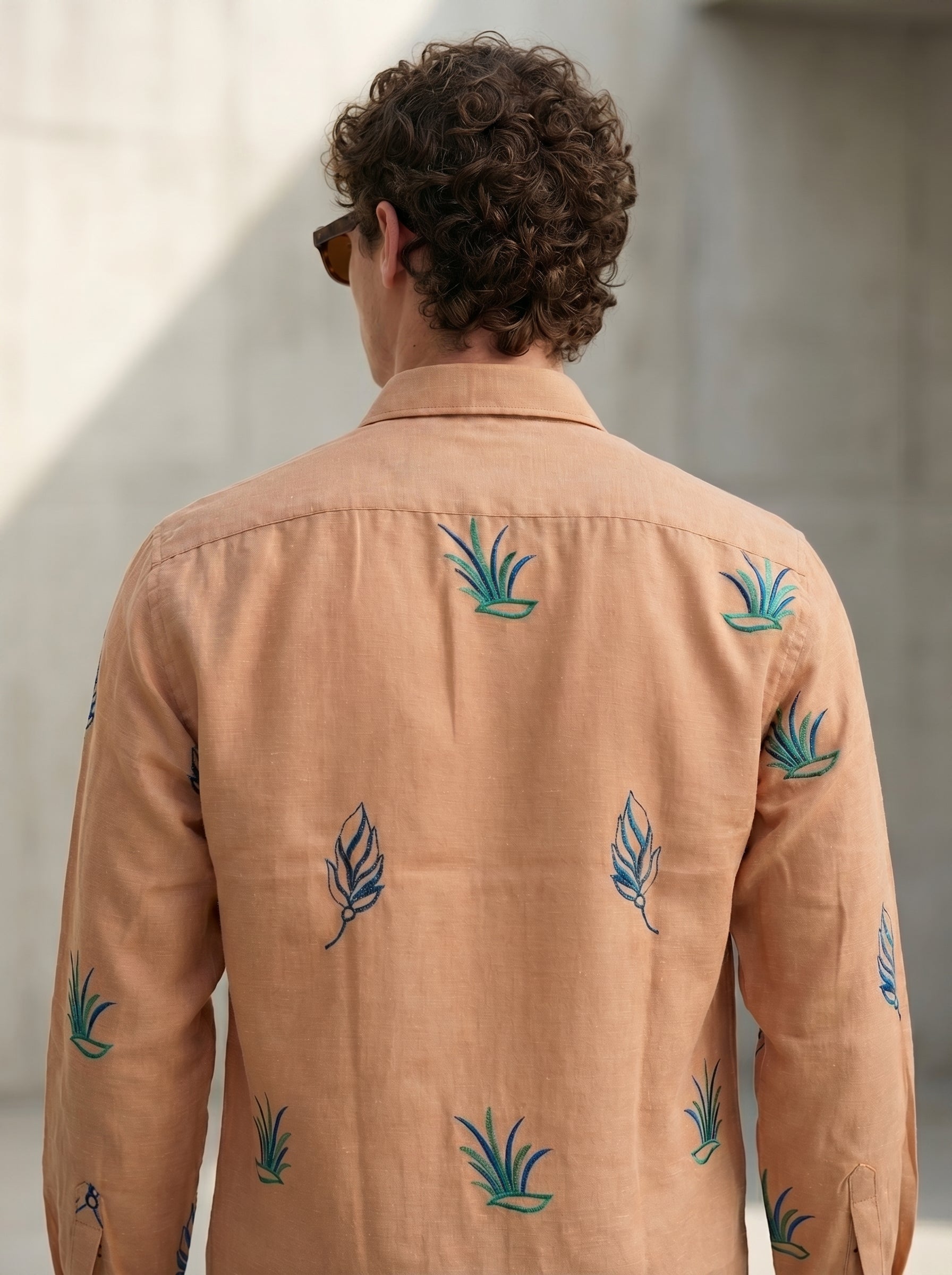 Rust Bloom Linen Blend Embroidery Shirt