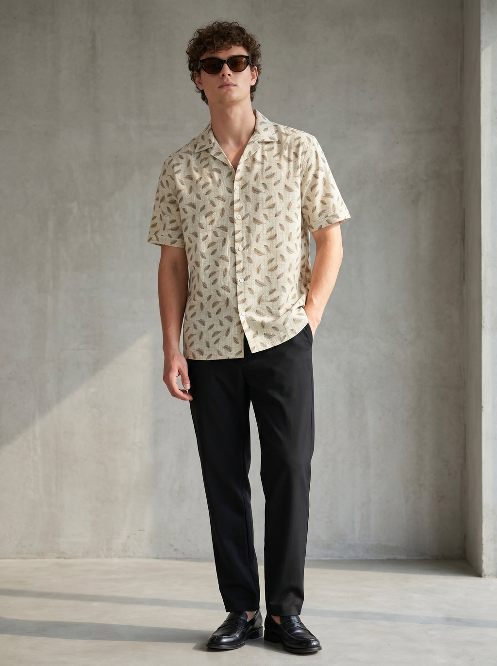 Sahara Cream Leaf Printed Shirt