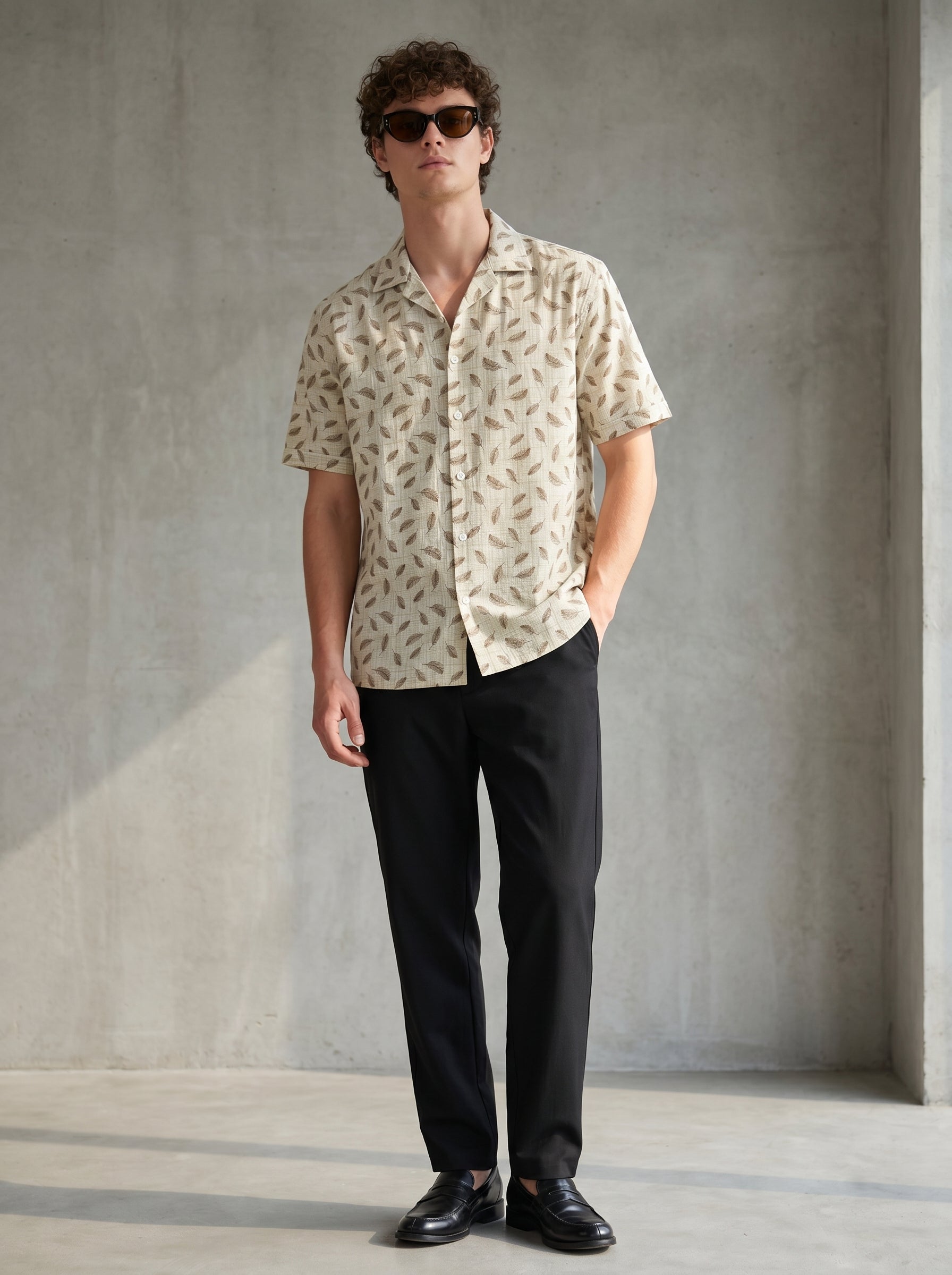 Sahara Cream Leaf Printed Shirt