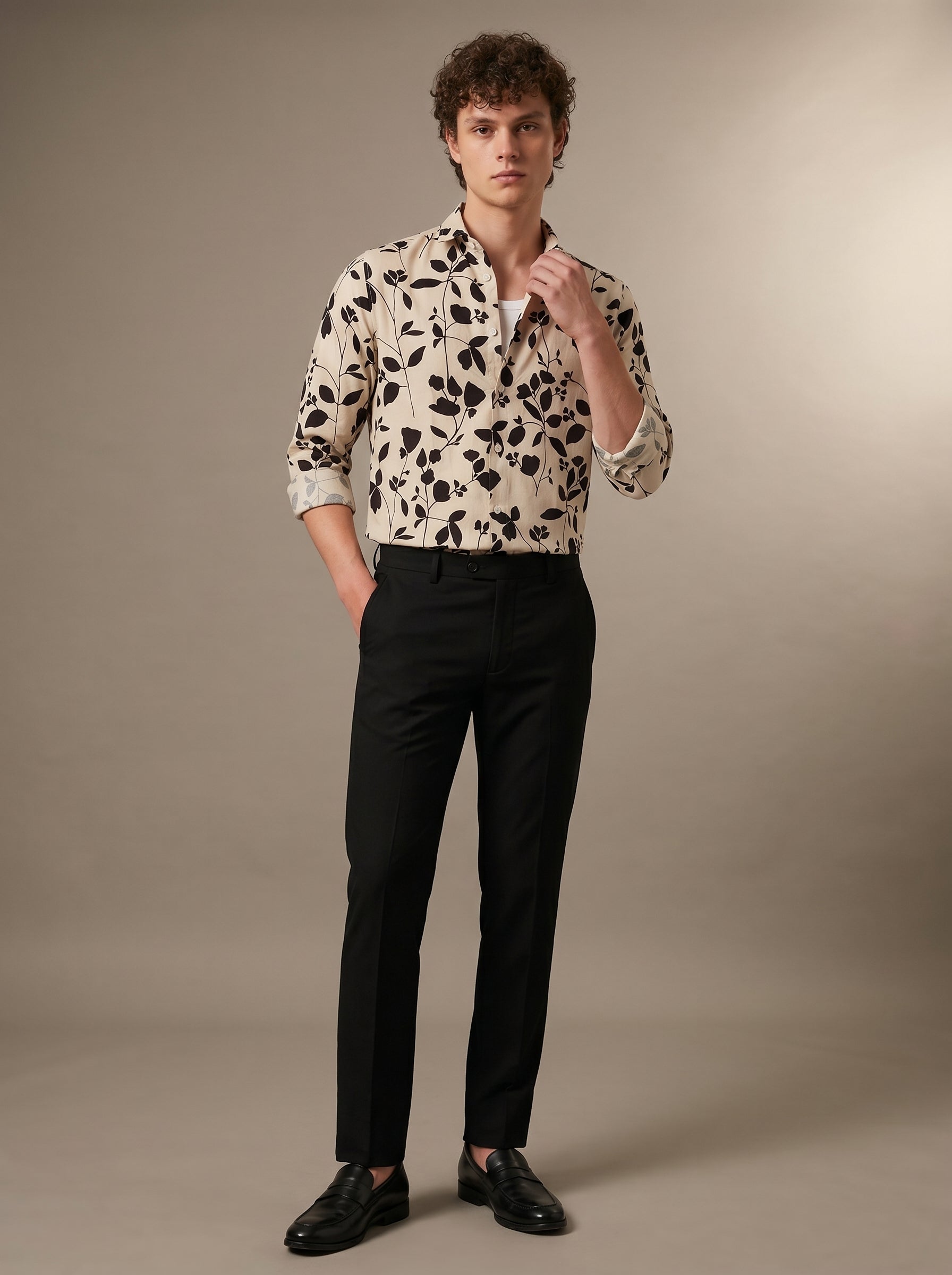Cream Shadow Leaf Printed Shirt
