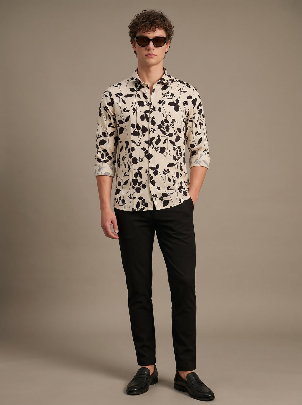 Cream Shadow Leaf Printed Shirt