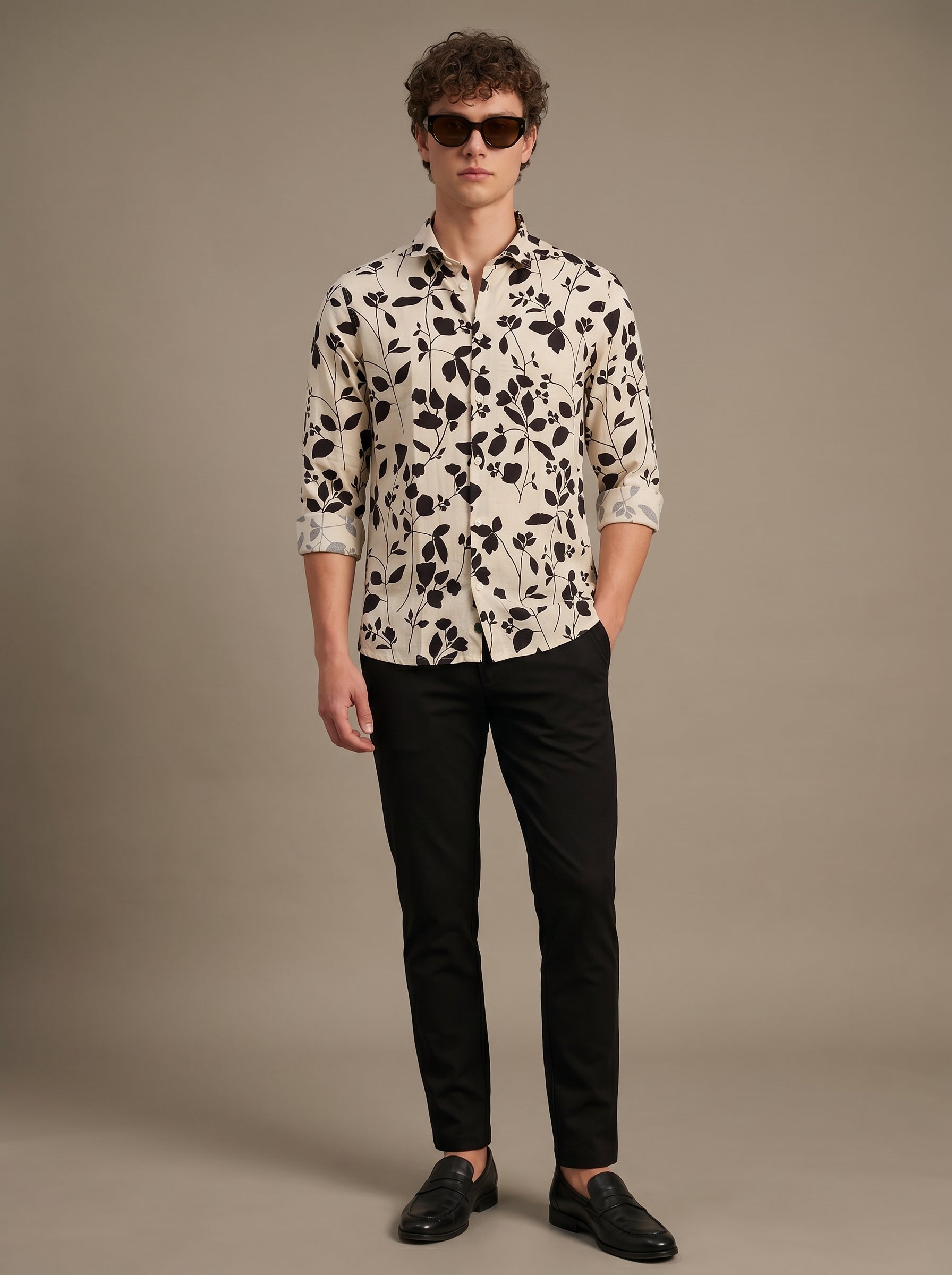 Cream Shadow Leaf Printed Shirt
