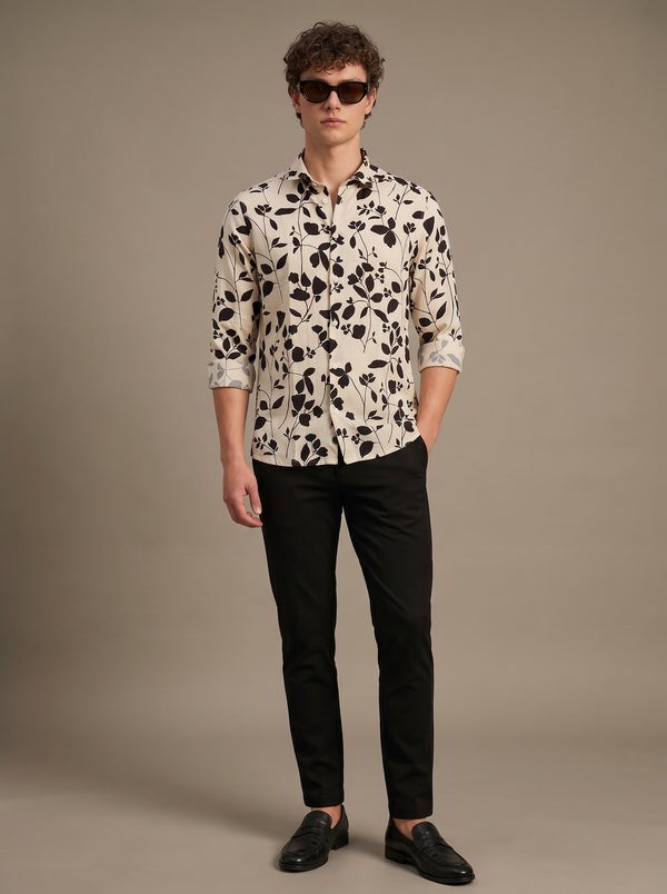 Cream Shadow Leaf Printed Shirt