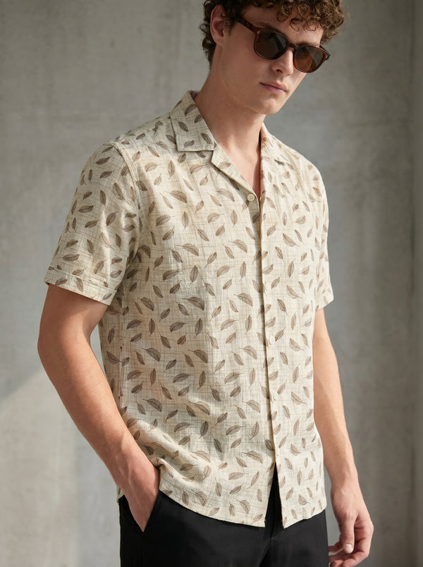 Sahara Cream Leaf Printed Shirt