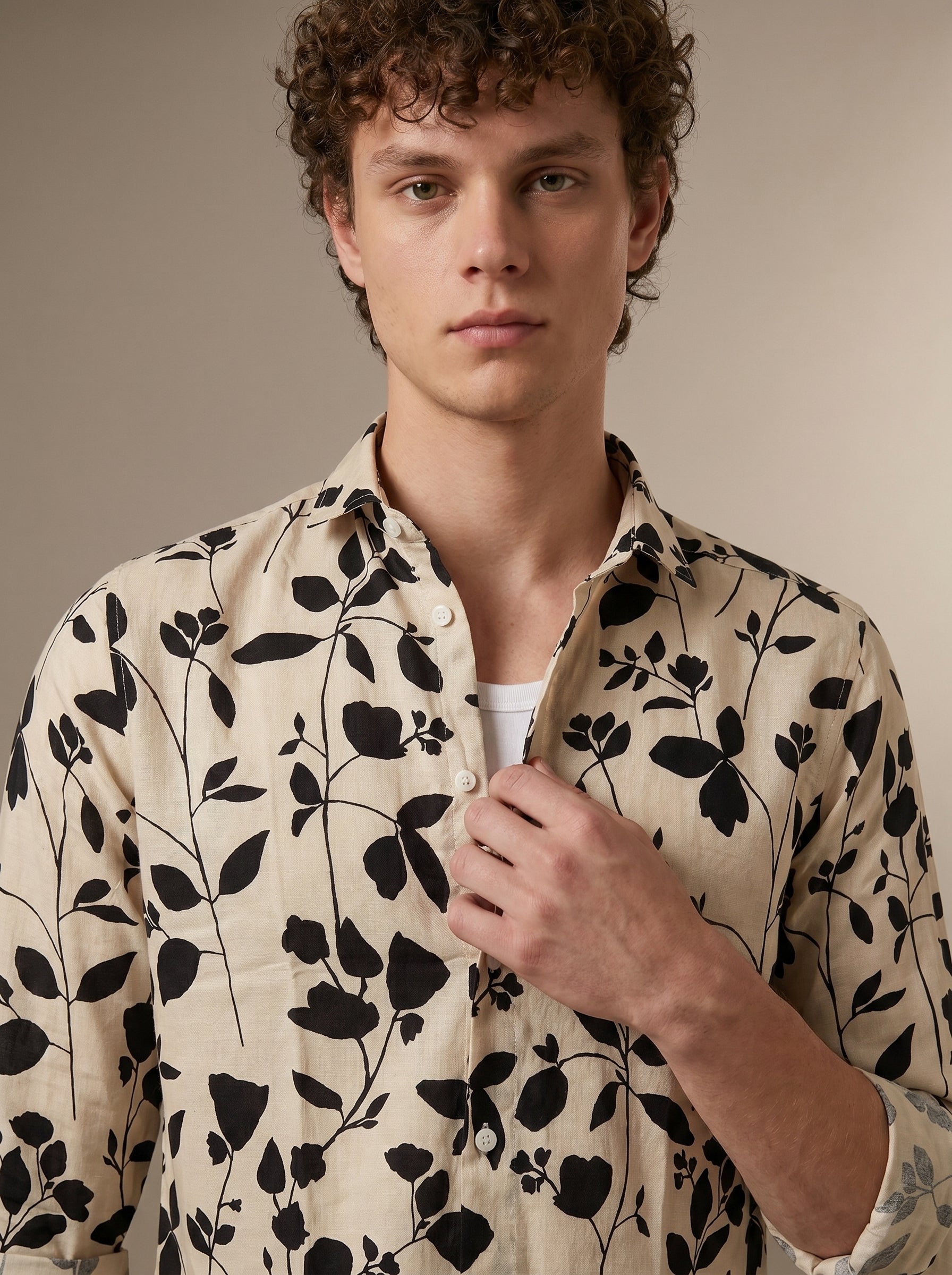 Cream Shadow Leaf Printed Shirt