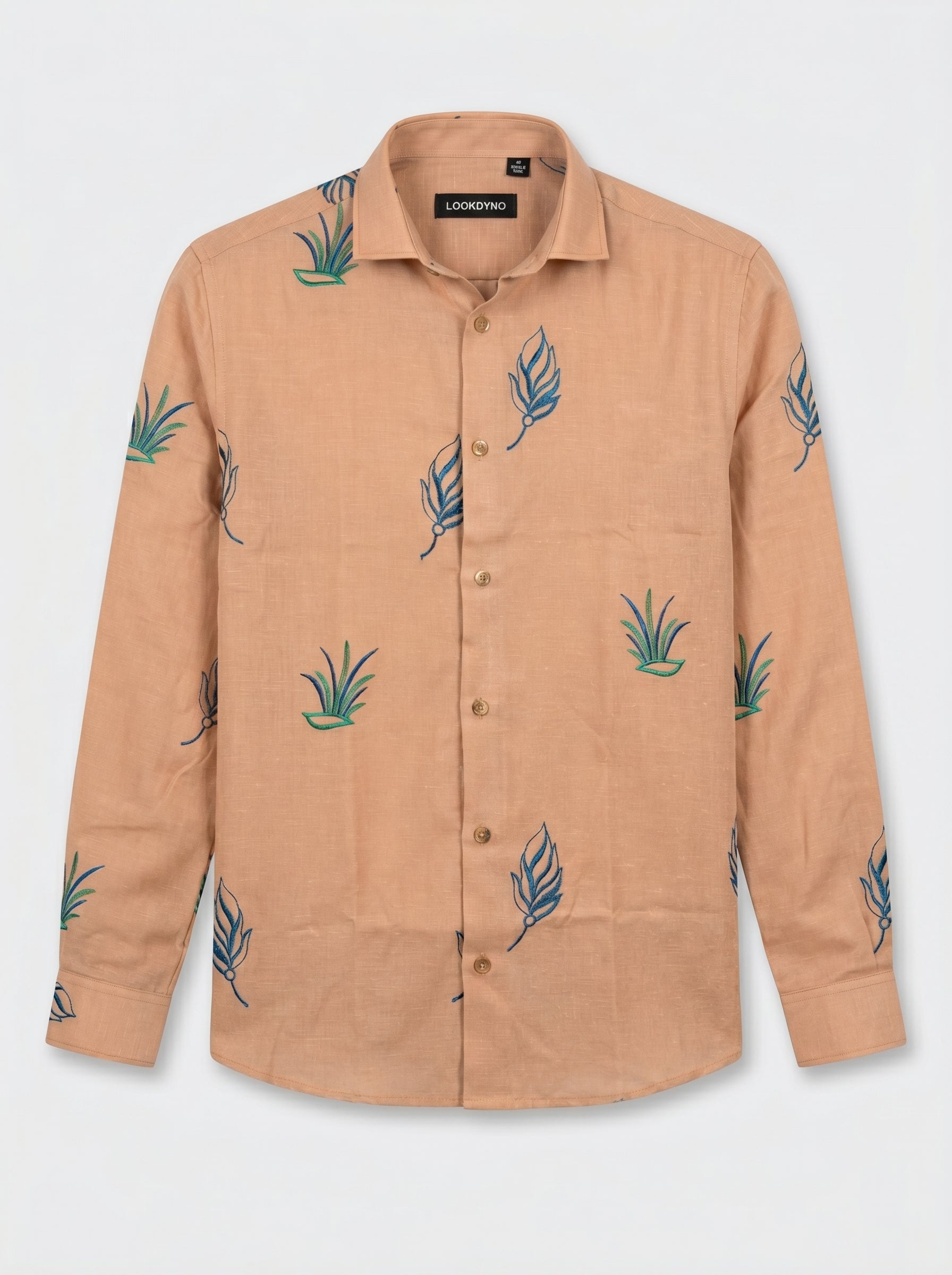 Rust Bloom Linen Blend Embroidery Shirt