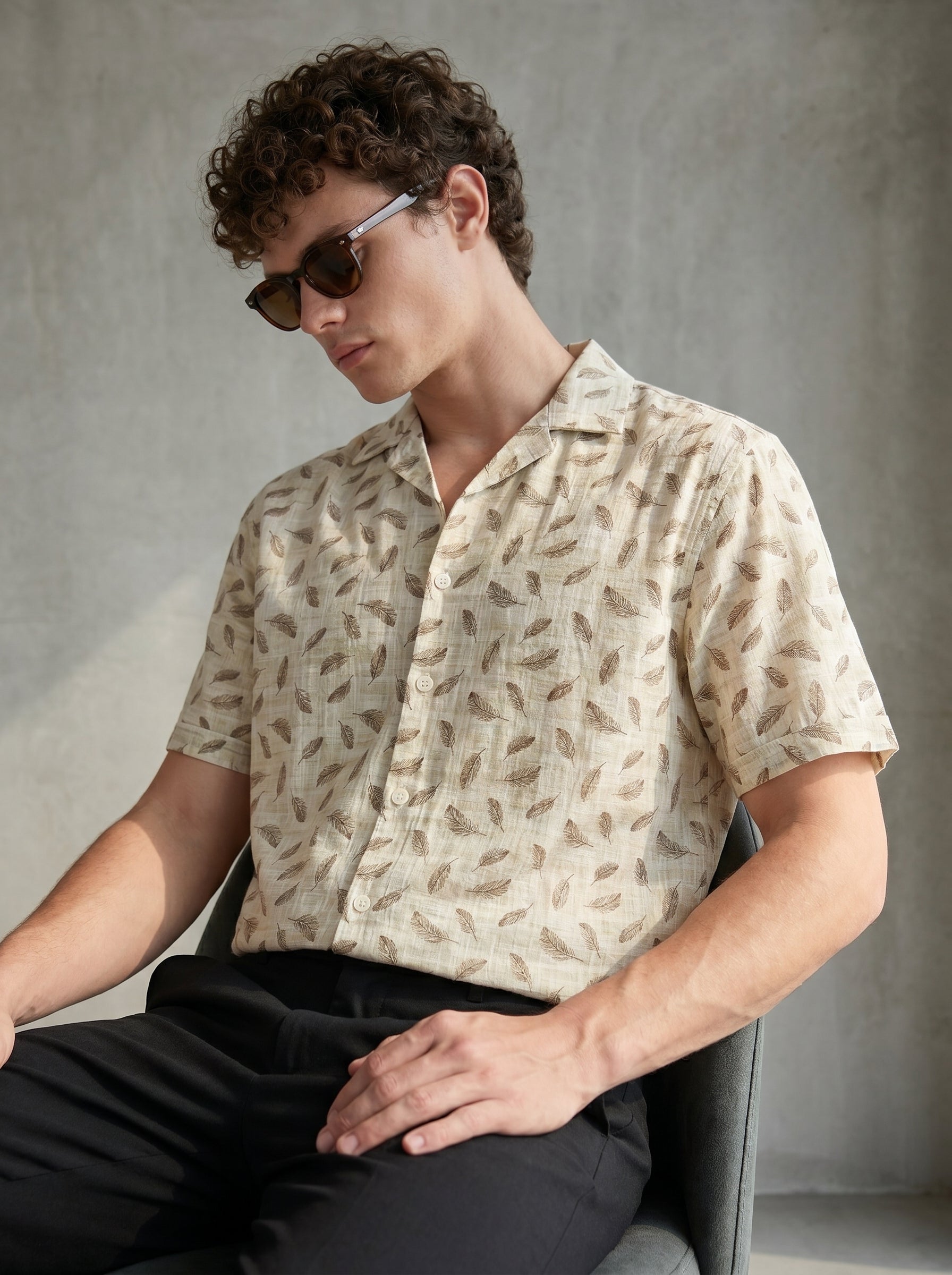 Sahara Cream Leaf Printed Shirt